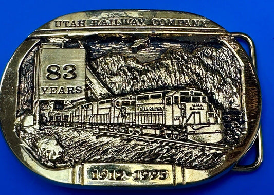 Utah Railway Co Vtg Train Railroad 83 Years Gary Prazen Bronze Art Belt Buckle