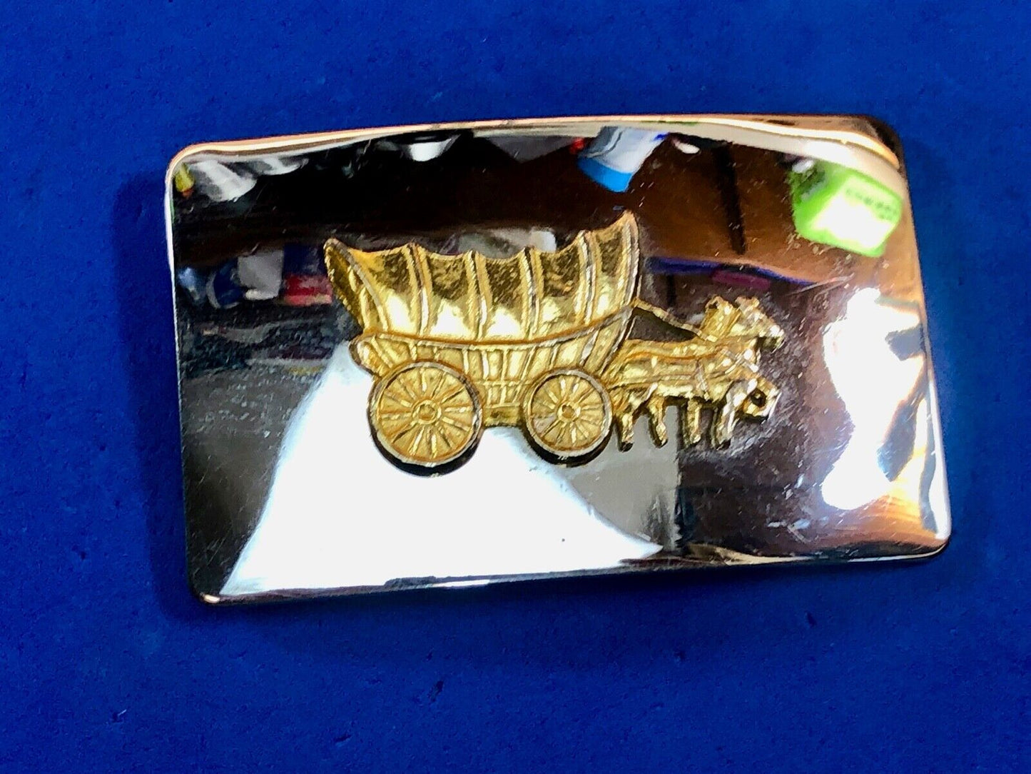 USA MADE dual tone horse pulling carriage Western Centerpiece Belt Buckle 