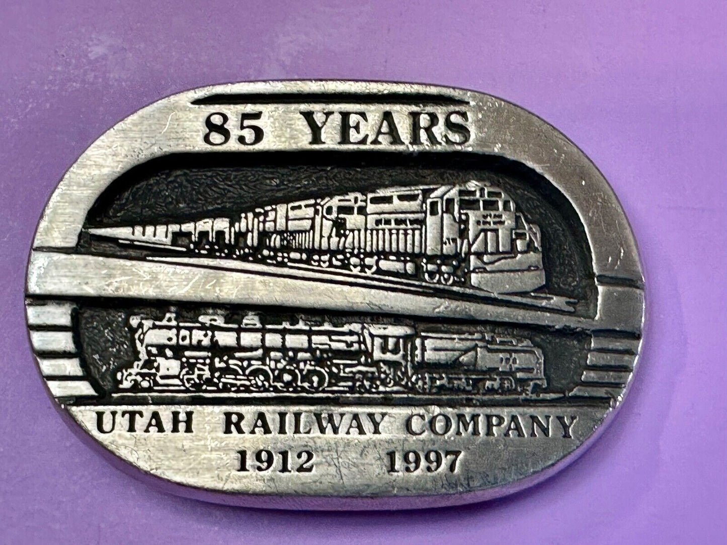 Utah Railway Co Vtg Train Railroad 85 Years - Gary Prazen Sculpture Belt Buckle