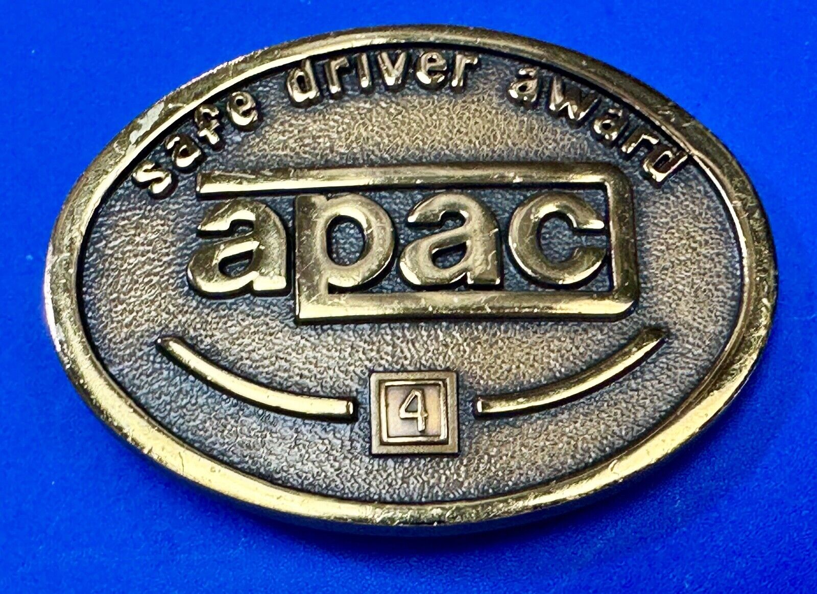 APAC Safe Driver Award belt buckle with 4 year pin by Jostens