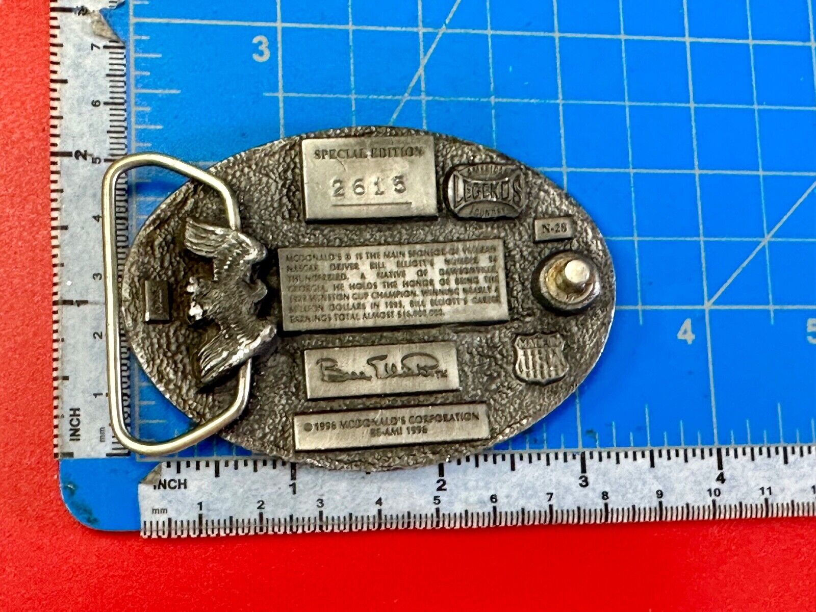 Bill Elliott #94 McDonald's car vintage Nascar race belt buckle N-28