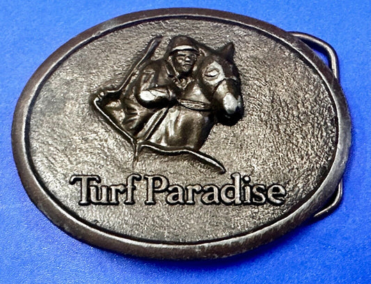 Turf Paradise Horse Racetrack Jockey Horse Racing Advertisement Belt Buckle