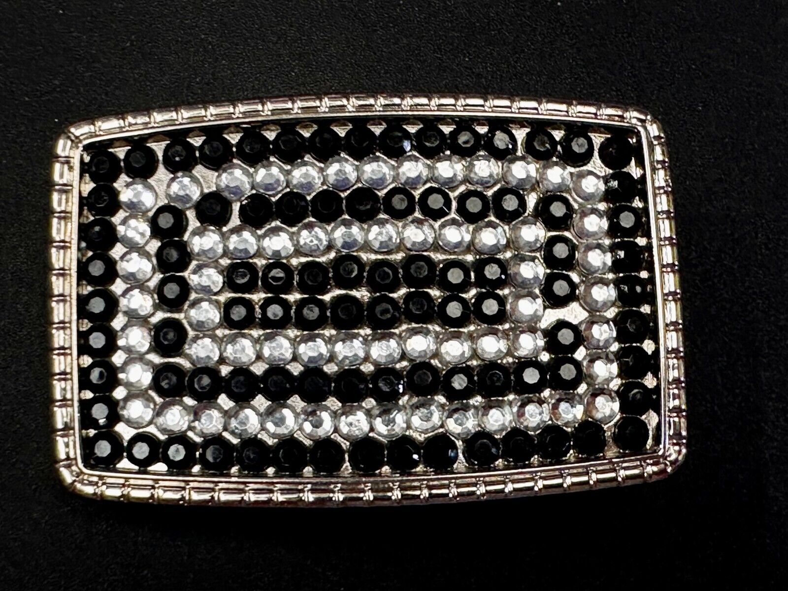 Beautiful Black and Clear Rhinestone Covered Rectangular Fashion Belt Buckle