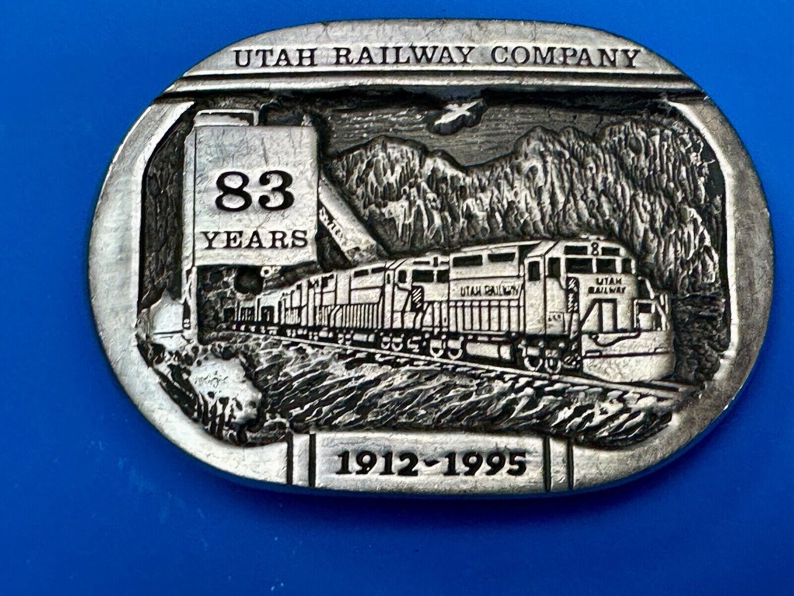 Utah Railway Co Vtg Train Railroad 83 Years - Gary Prazen Sculpture Belt Buckle