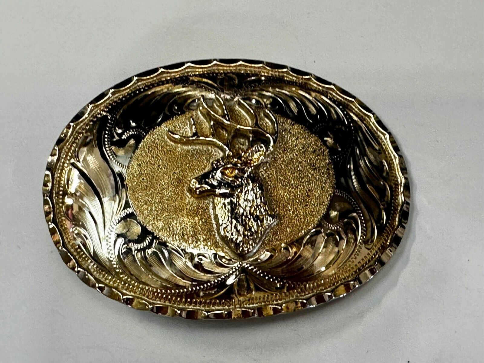 Unique Deer  Buck Elk - Ornate Alpaca Mexico Made Vintage Belt Buckle