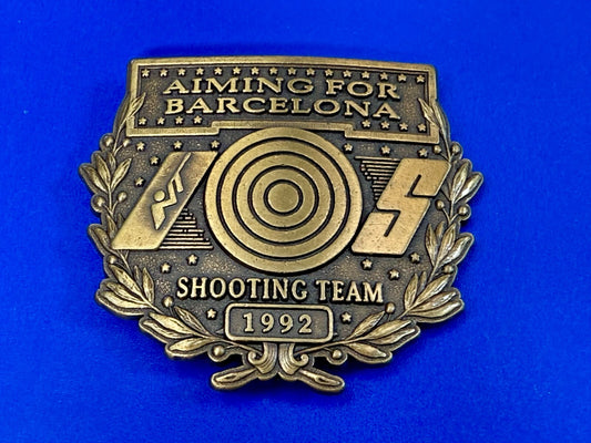 Aiming For Barcelona Shooting Team 1992 Olympics Vintage Commemorate Belt Buckle