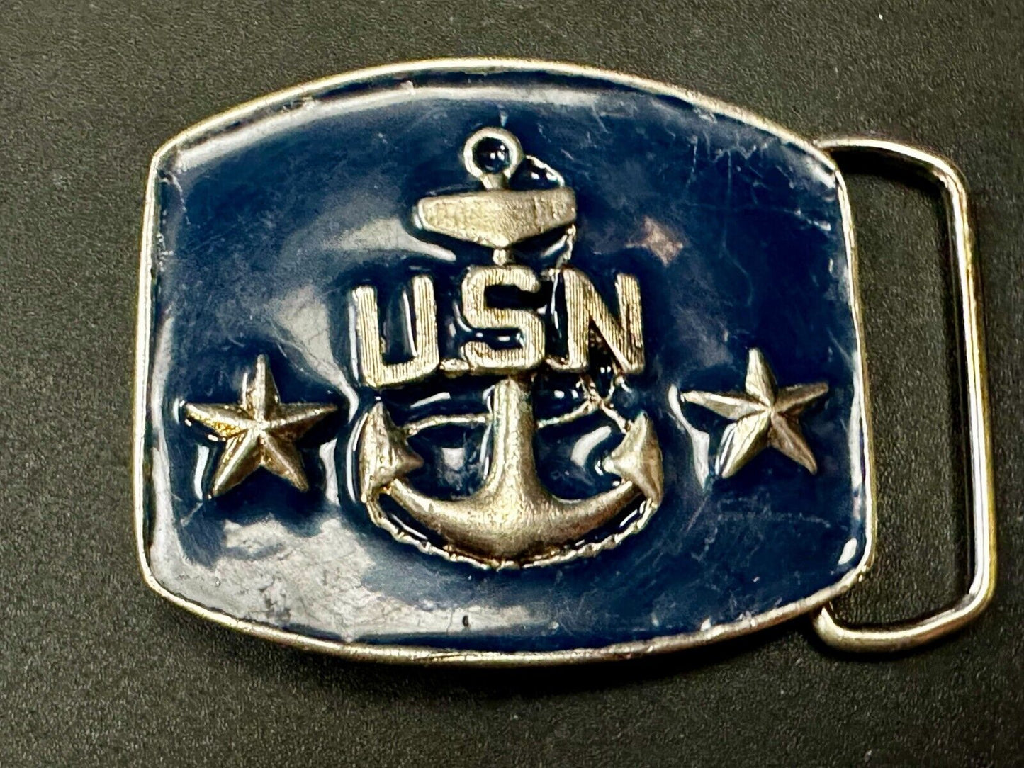 USN United States Navy Anchor Naval Military Forces Two Stars Belt Buckle