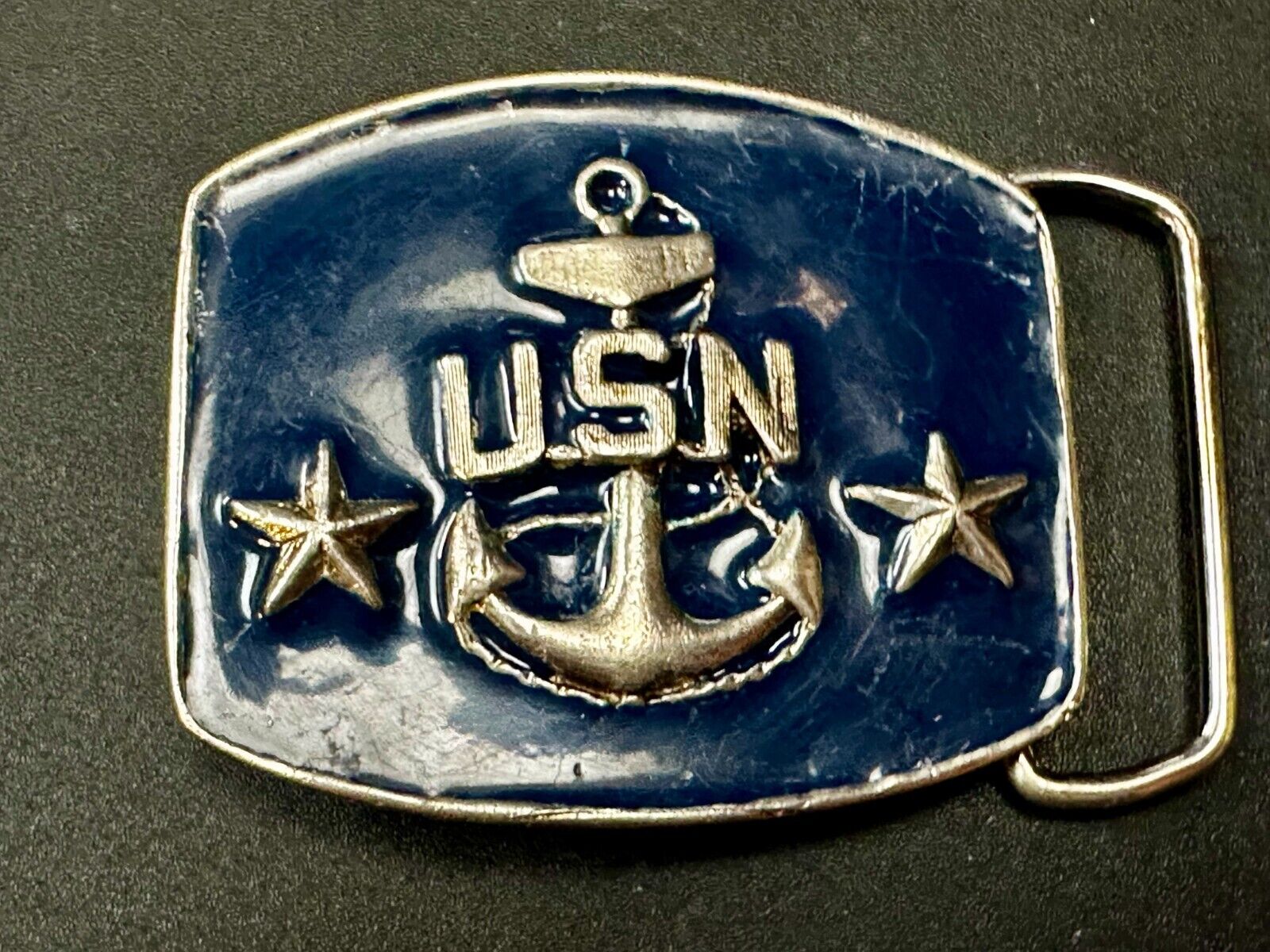 USN United States Navy Anchor Naval Military Forces Two Stars Belt Buckle