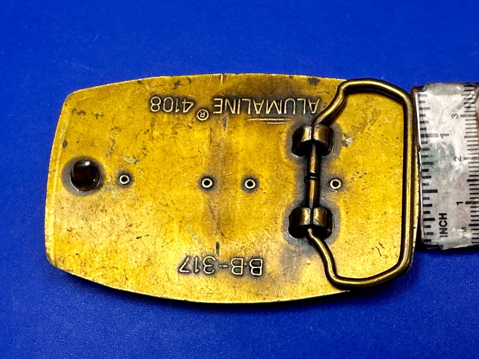 #4108 Train Locomotive Railroad Vtg. Leather on Metal Alumaline Belt Buckle