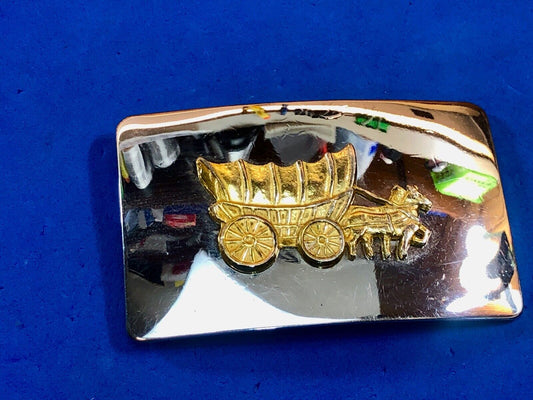 USA MADE dual tone horse pulling carriage Western Centerpiece Belt Buckle 