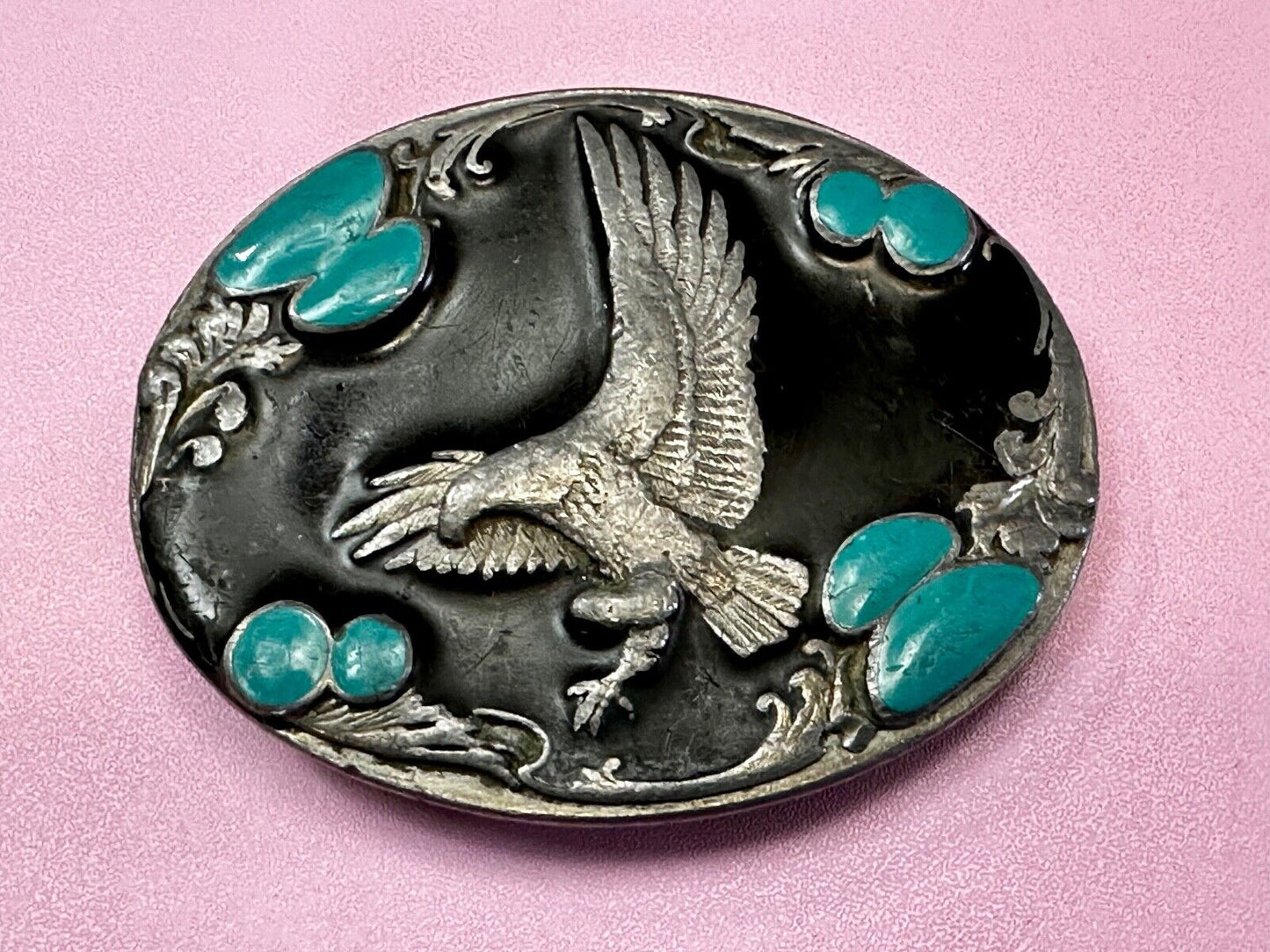 American Eagle Fly High Great Spirit Turquoise Cowboy Belt Buckle Sikiyou H-7