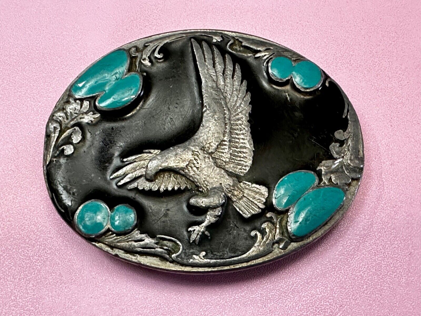 American Eagle Fly High Great Spirit Turquoise Cowboy Belt Buckle Sikiyou H-7