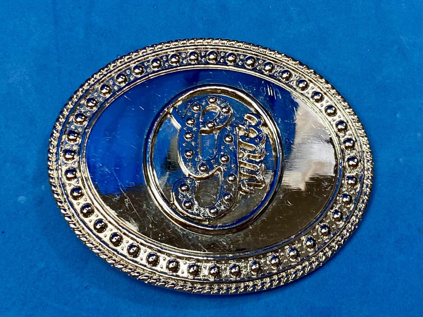 4" silver color letter monogram initial G studded mirrored belt buckle 