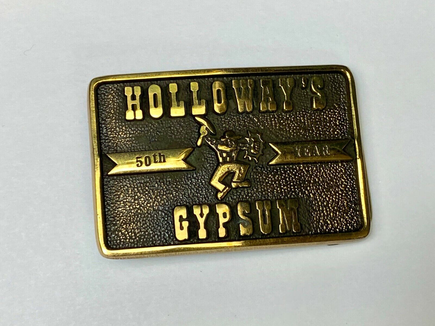Vintage Holloways Gypsum Company Texas Solid Brass Bts Advertising  Belt Buckle
