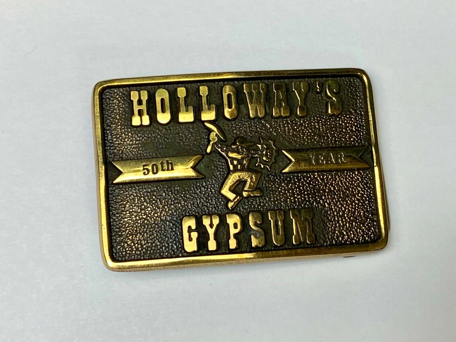Vintage Holloways Gypsum Company Texas Solid Brass Bts Advertising  Belt Buckle