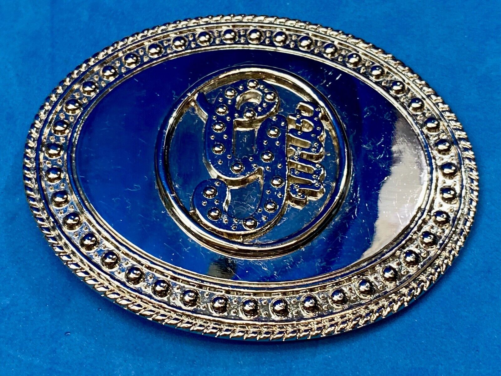 4" silver color letter monogram initial G studded mirrored belt buckle 