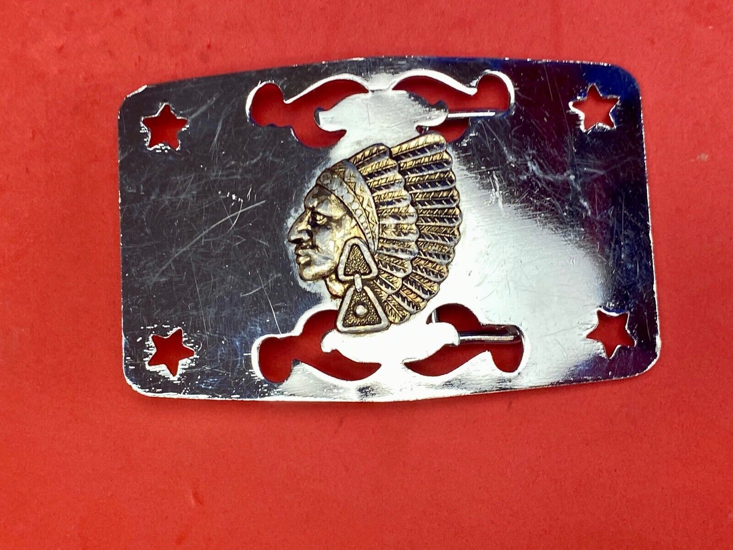 Vintage Japan Made Native American Indian bust head see through belt buckle