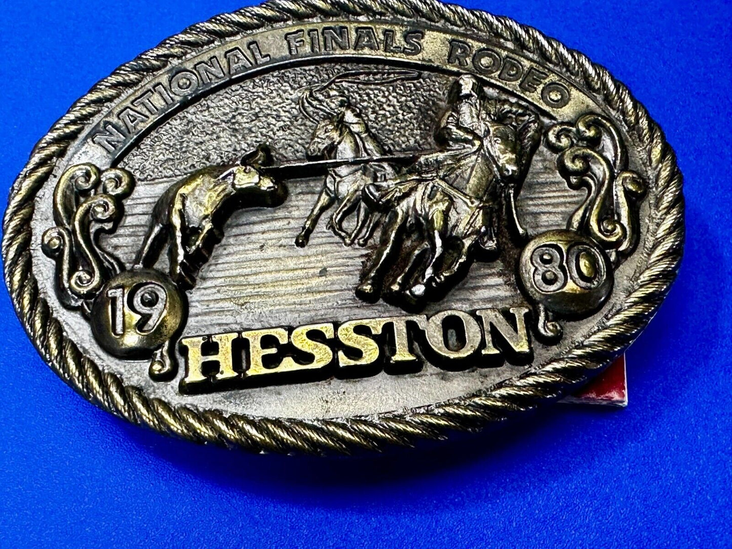 1980 Hesston National Finals Rodeo NFR Cowboys Team Roping Belt Buckle