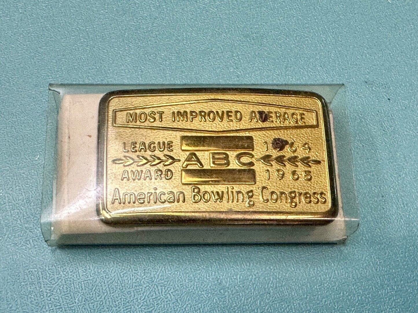 ABC Bowling League Award NOT engraved most improved trophy  1964 belt buckle