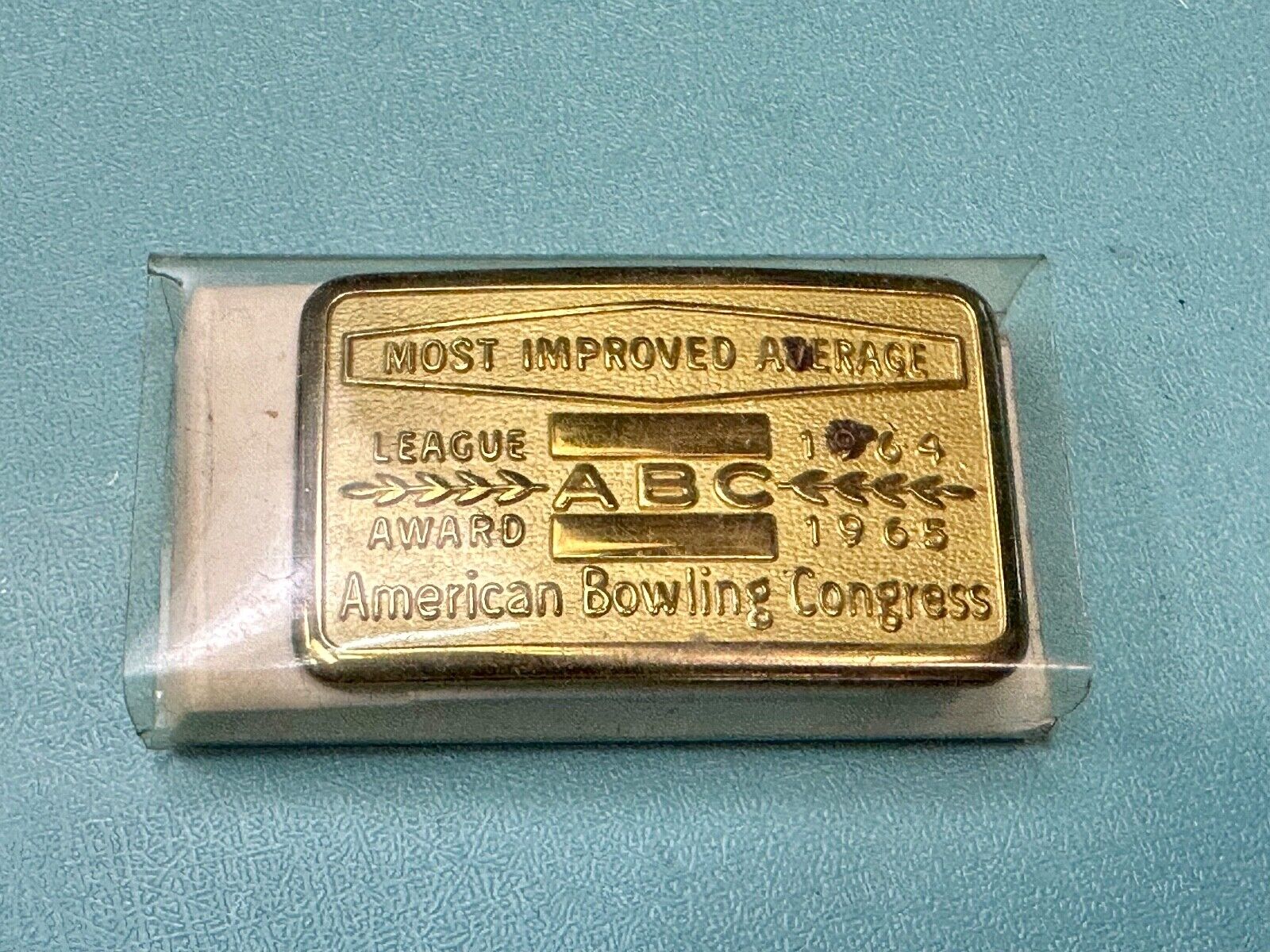 ABC Bowling League Award NOT engraved most improved trophy  1964 belt buckle