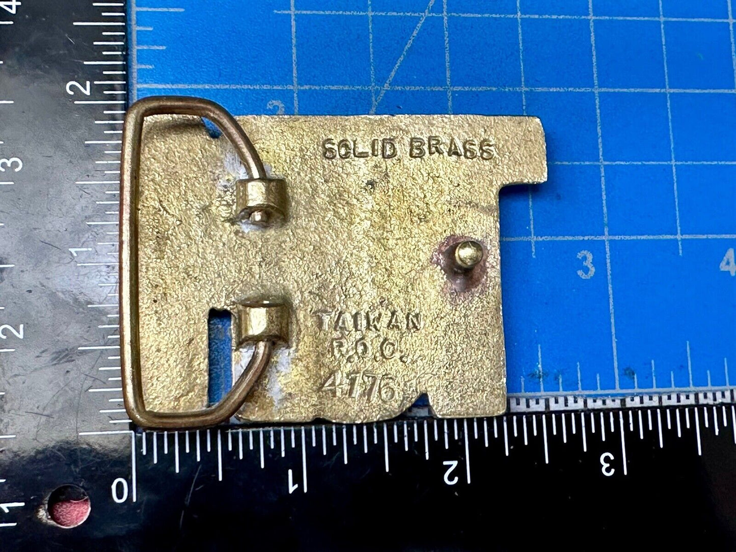 TOM Custom Name in cutout block letters solid brass belt buckle - Taiwan ROC