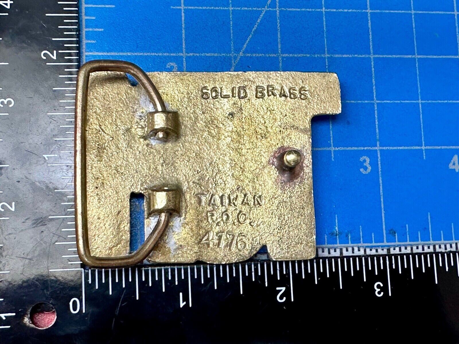 TOM Custom Name in cutout block letters solid brass belt buckle - Taiwan ROC