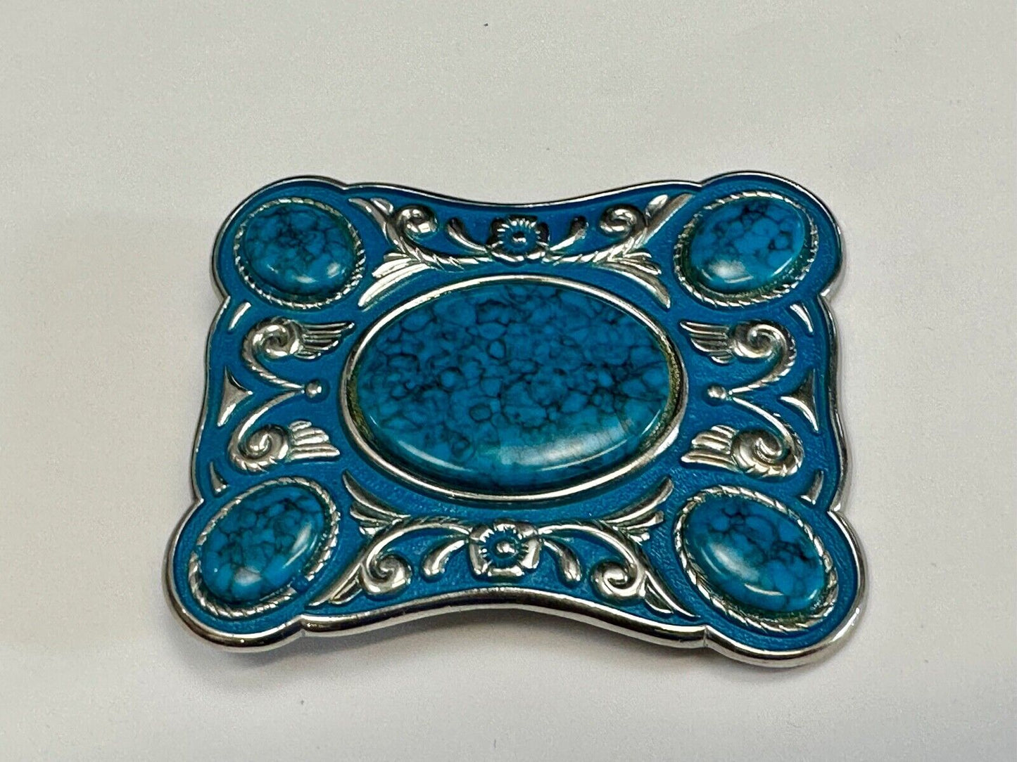 Turquoise Colored Cabochon Stones on Silver Tone Southwestern belt buckle