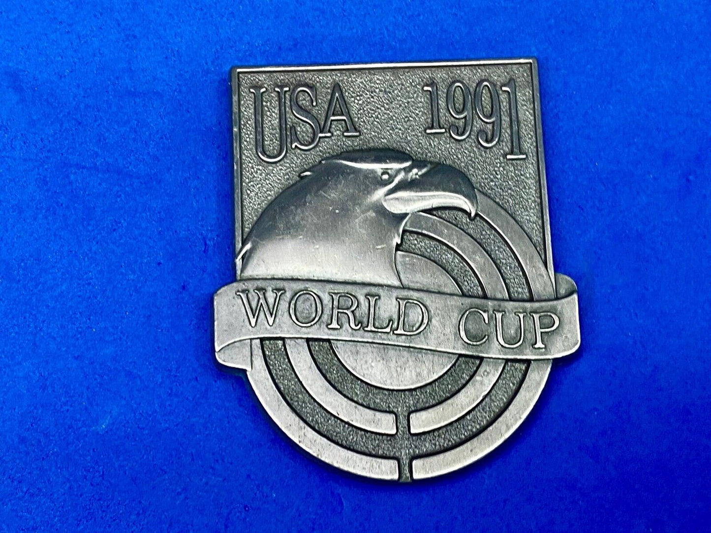 Usa 1991 World Cup Patriotic Eagle On Front, Silver/Pewter Colored Belt Buckle 