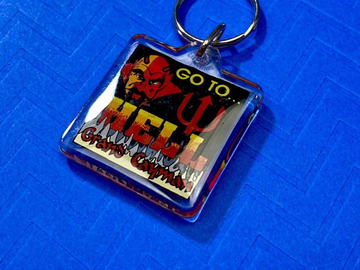Vintage GO TO HELL Grand Cayman Devil Travel Souvenir Keychain - Key Ring Chain