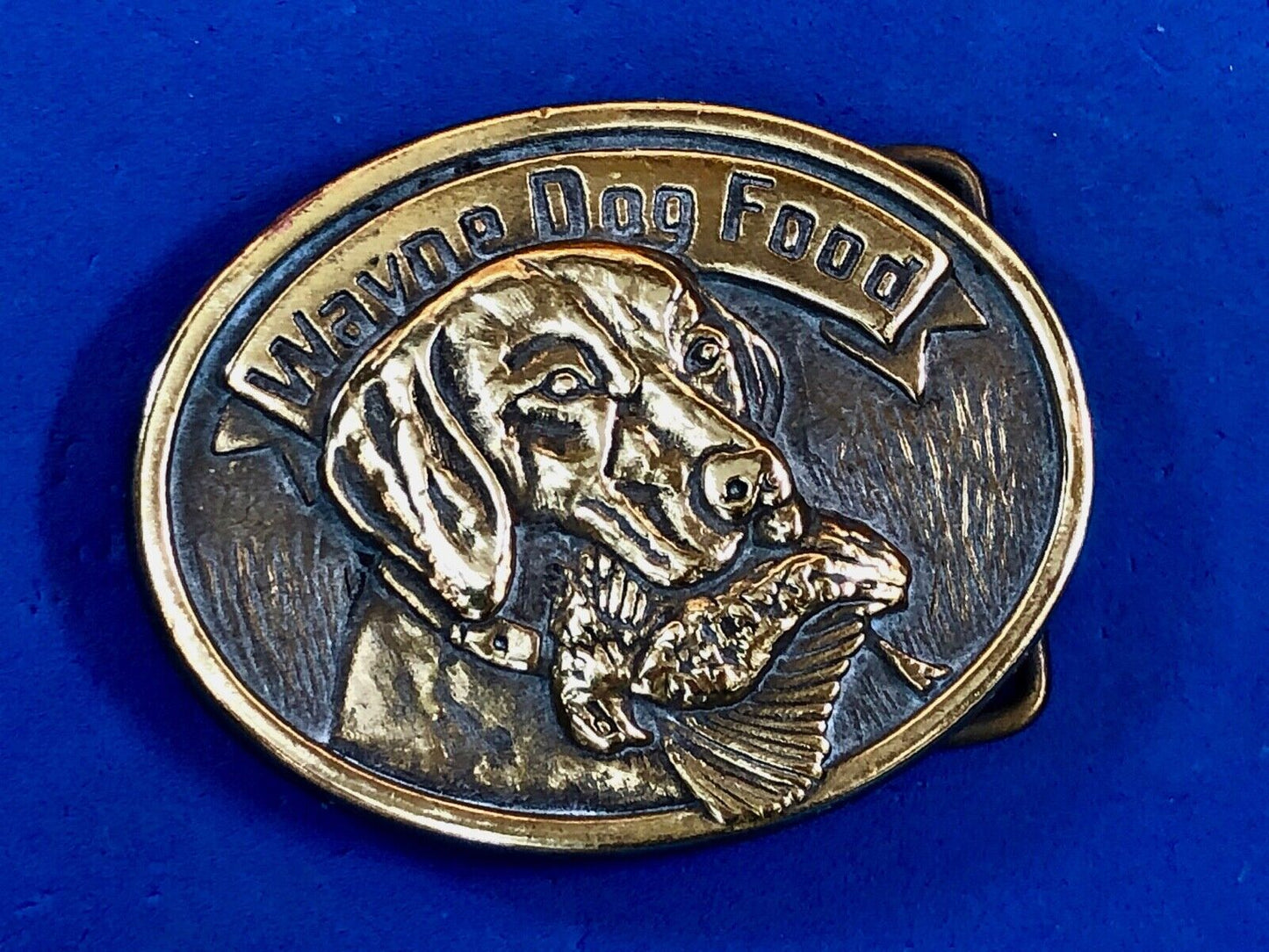 1980's Wayne Dog Food Belt Buckle Lab Bird Hunting Dog 50th Anniversary