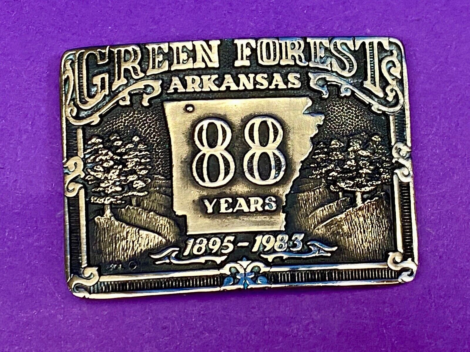 Arkansas green forest 88 year celebration belt buckle limited to 500!  by ADM