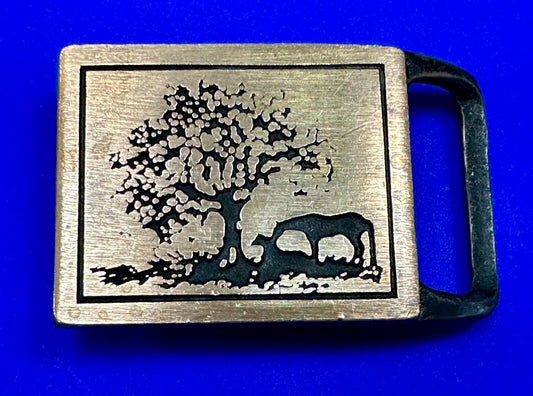 TWO HORSES TECH-ETHER GUILD Vintage art Horse lovers small size belt buckle