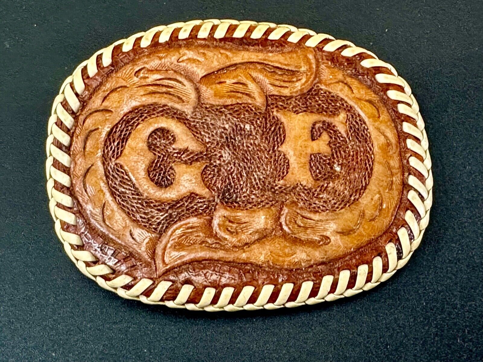 Artisan GF Initials letters Girlfriend? custom stitched leather belt buckle