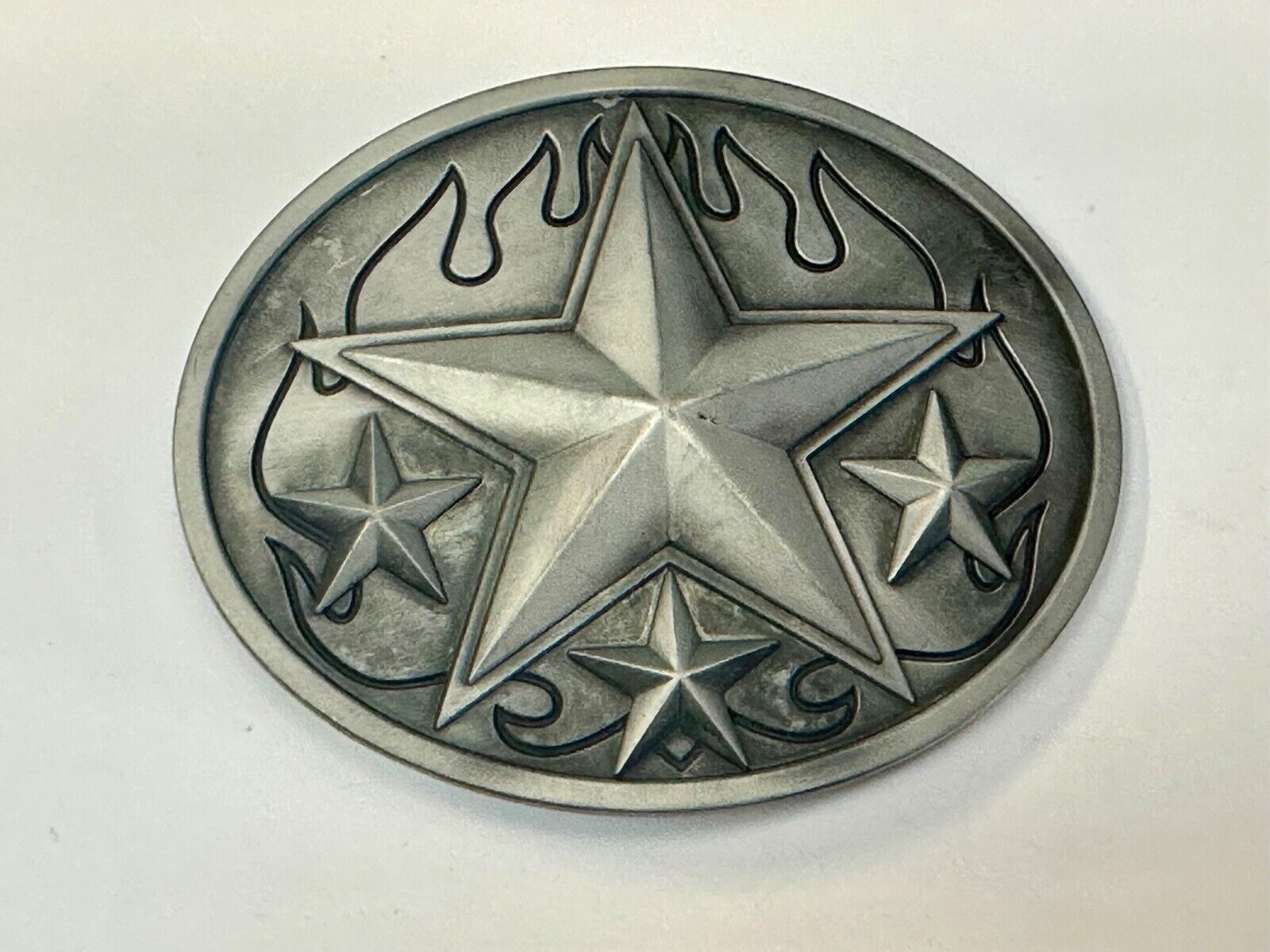 3d Nautical Celtic STAR in flames silver tone oval 4" wide belt buckle
