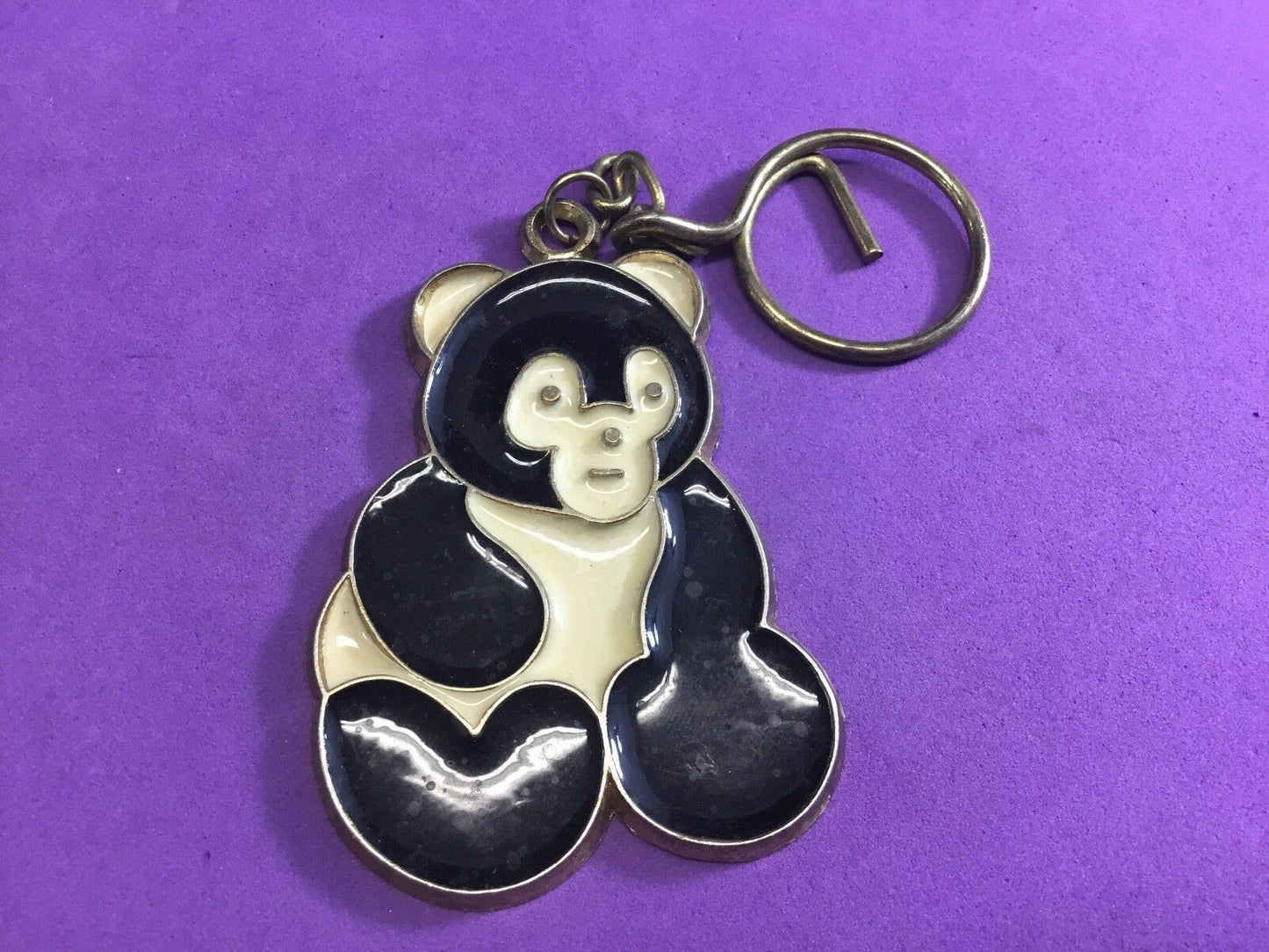 Adorable cut out Large Black and White Panda Bear Keychain with Gold Accents