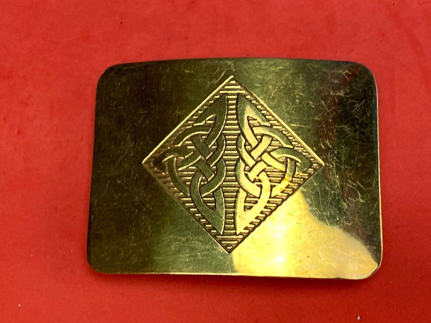 Antique Brass tone BOHO HIPPIE Ornate Lines Pattern Vintage Belt Buckle 