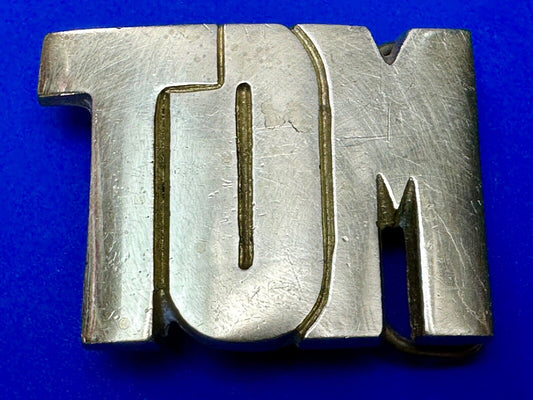 TOM Custom Name in cutout block letters solid brass belt buckle - Taiwan ROC