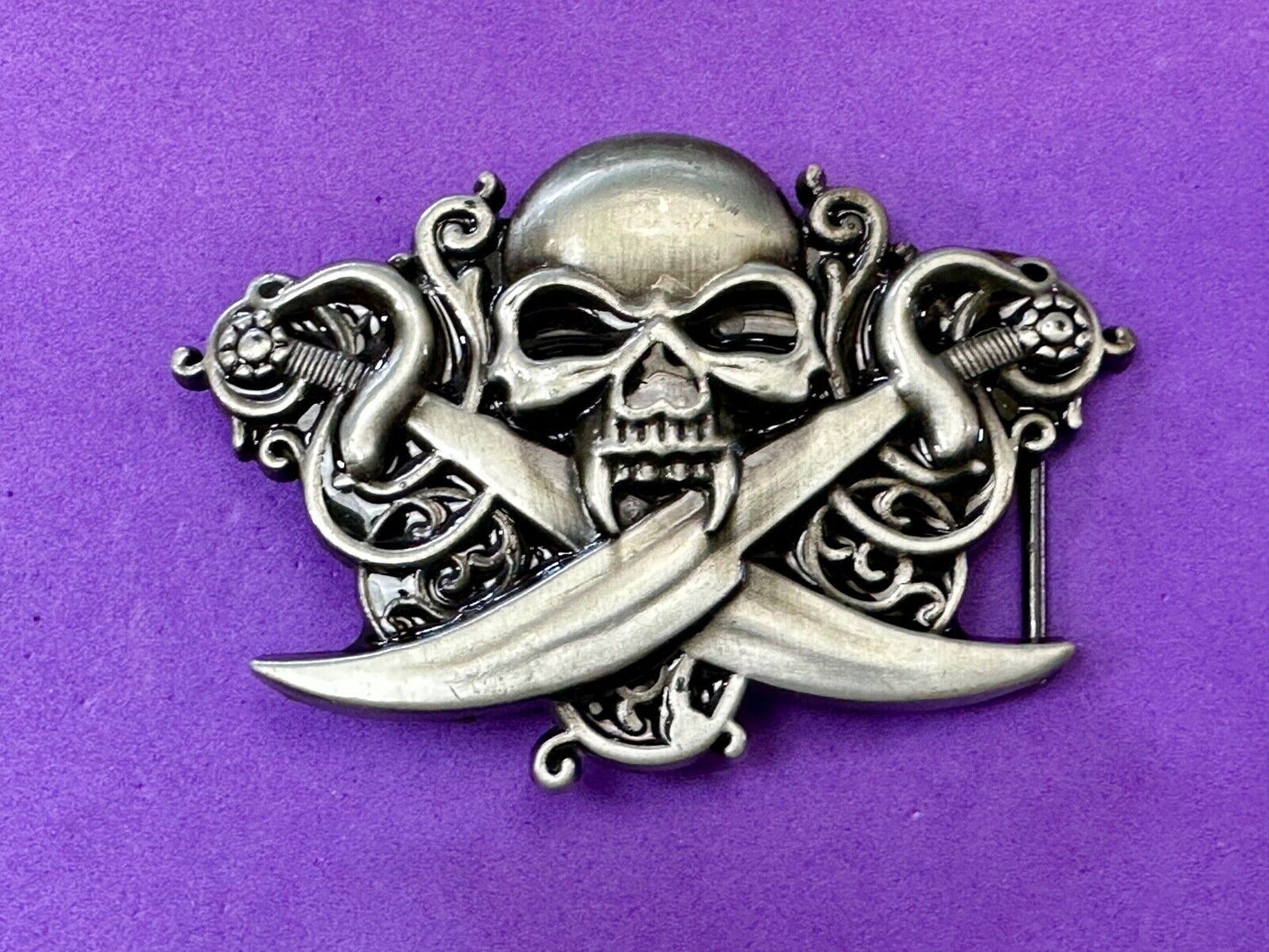 Vampire Teeth Skull - Soward's & Snakes cutout belt buckle