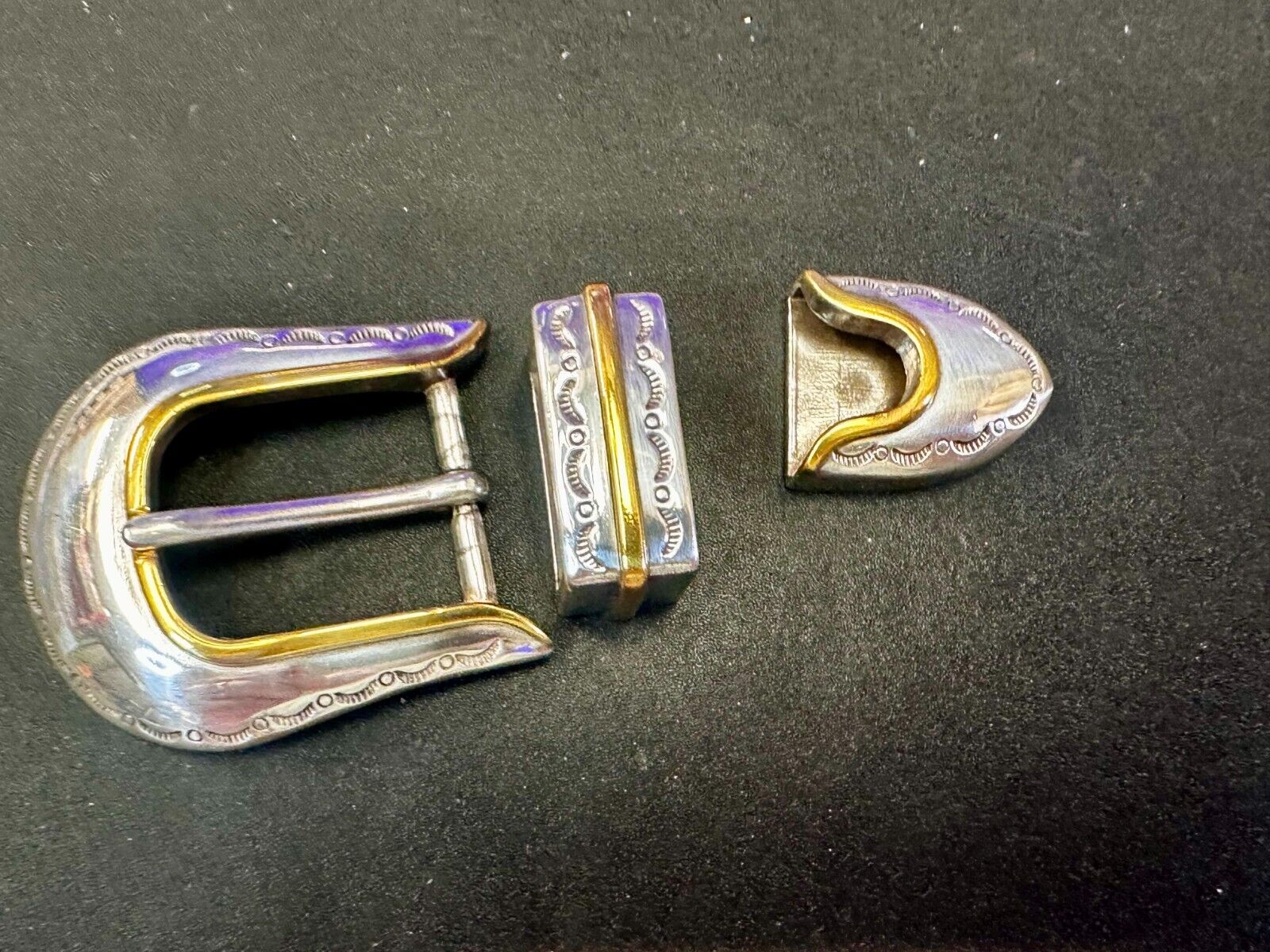 Two Tone Ranger Style Western Belt Buckle set for 1" belt  Keeper & Tip Included