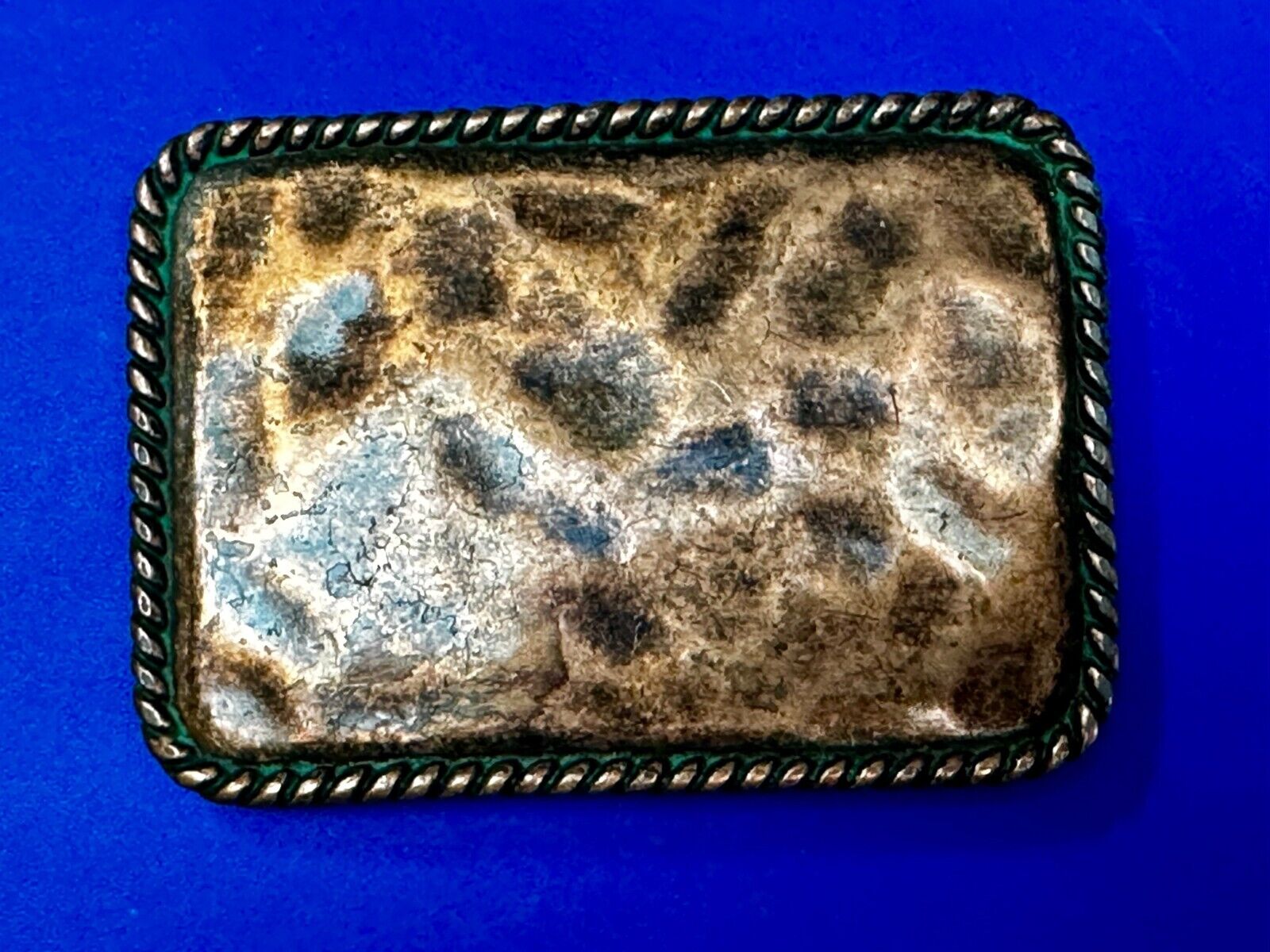 Artisan Hammered Dented Rope Border Rectangular Vintage Vibe Belt Buckle