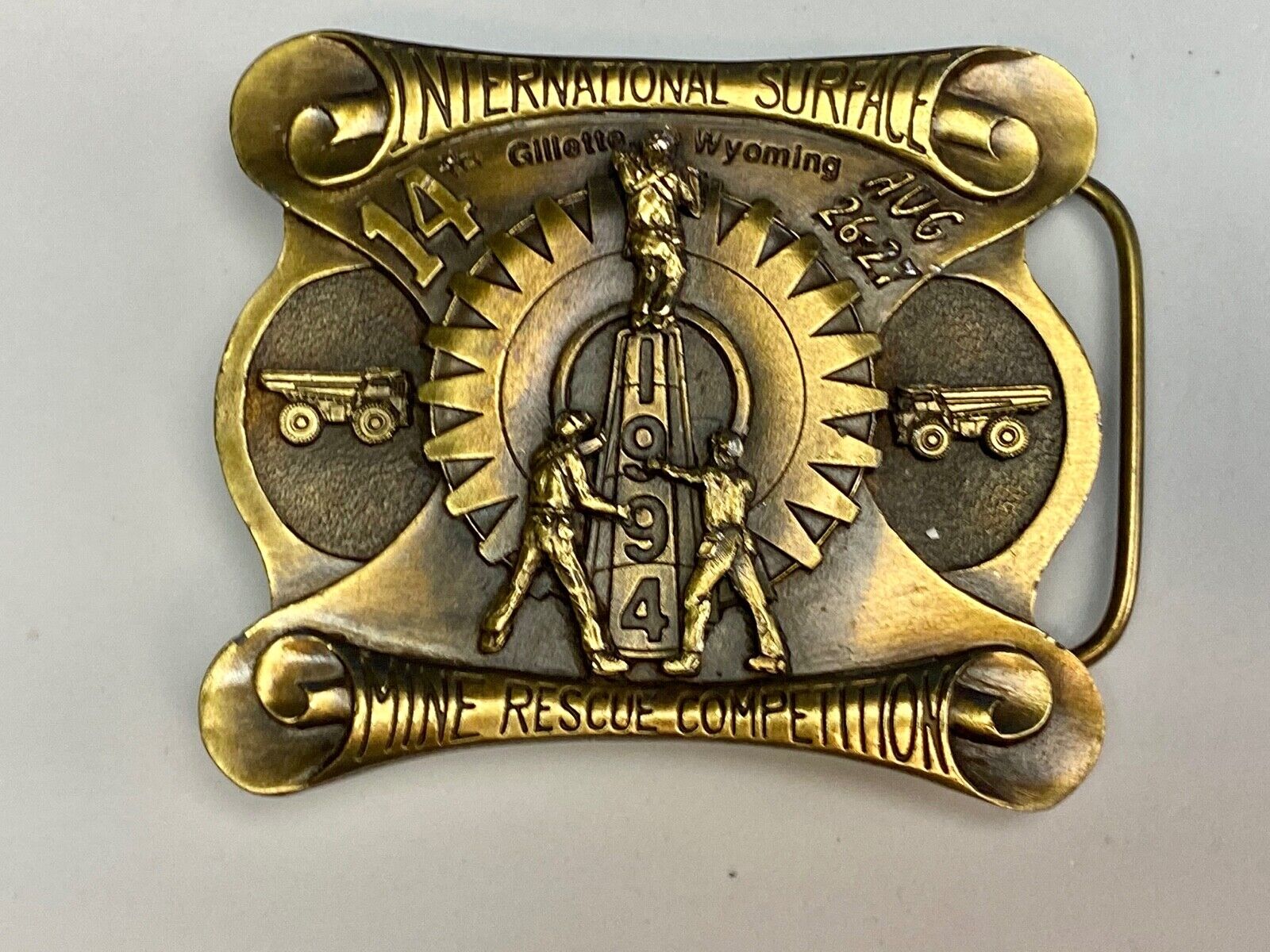 Vintage 1994 - International Surface Mine rescue competition belt buckle OWNCO