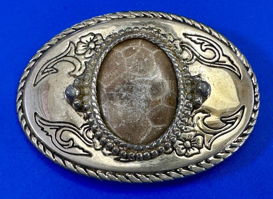Vintage cabochon cab stone centerpiece on western silver tone belt buckle