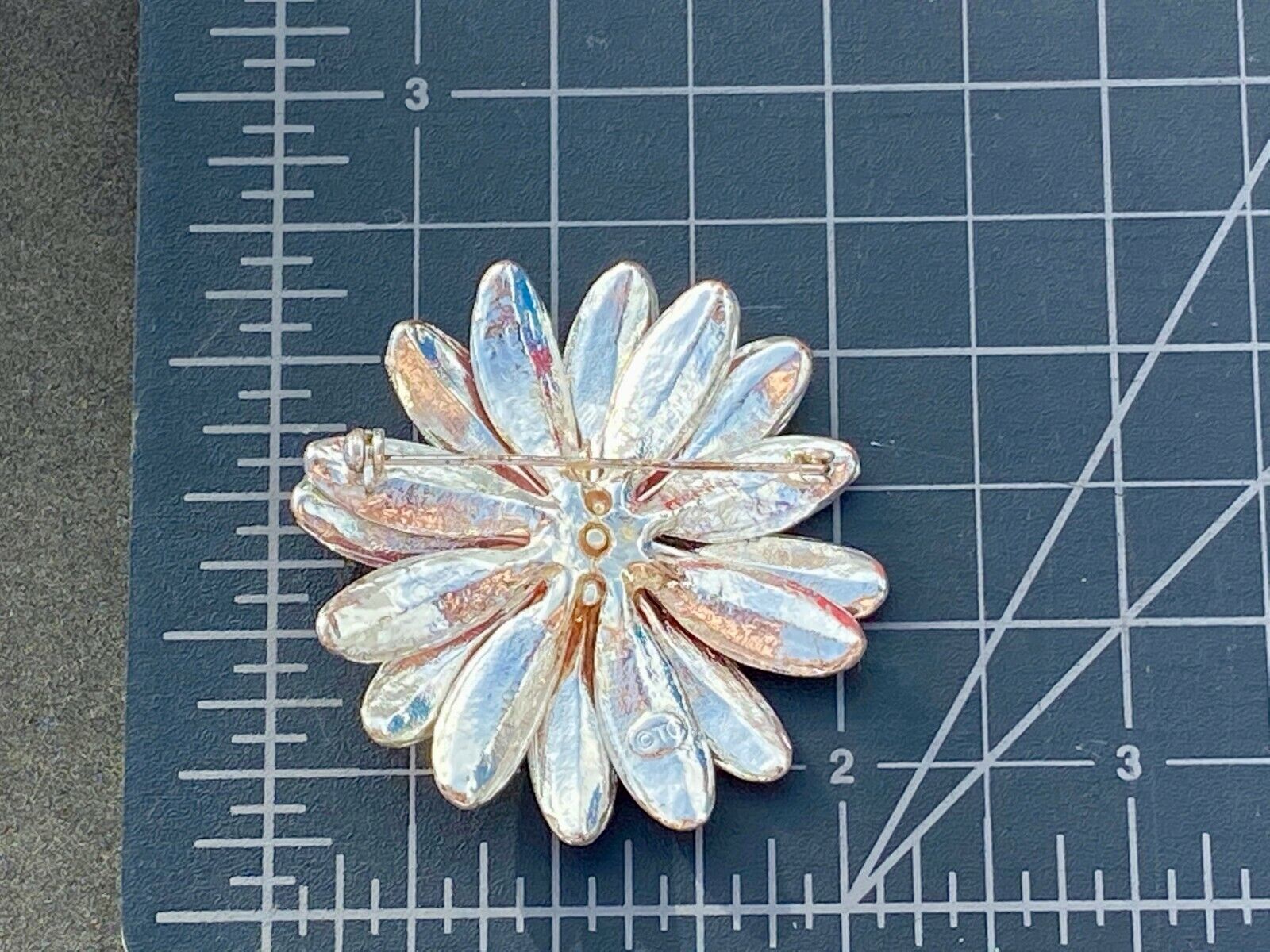 Beautiful Rhinestone Accented Otc Pink Flower Figural Silver Tone Brooch