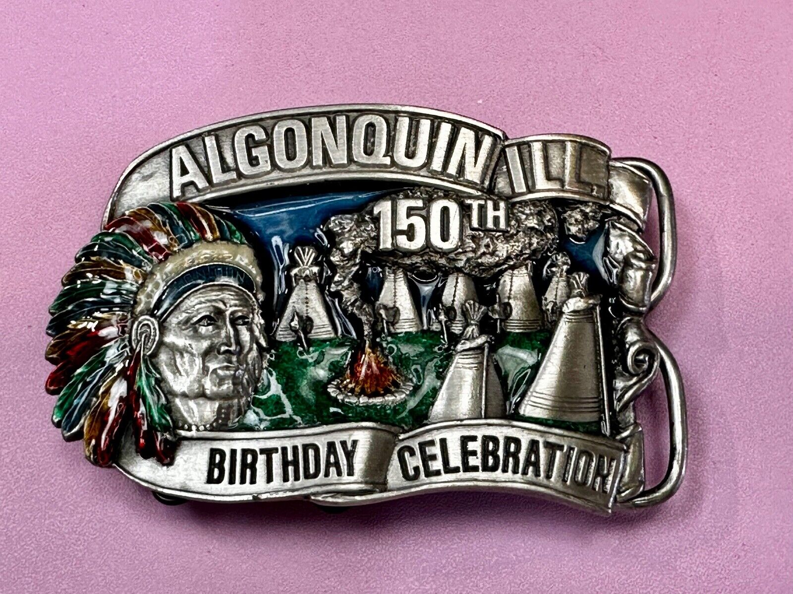 Algonquin Illinois 150th Birthday Celebration Vintage Belt Buckle or Freestand
