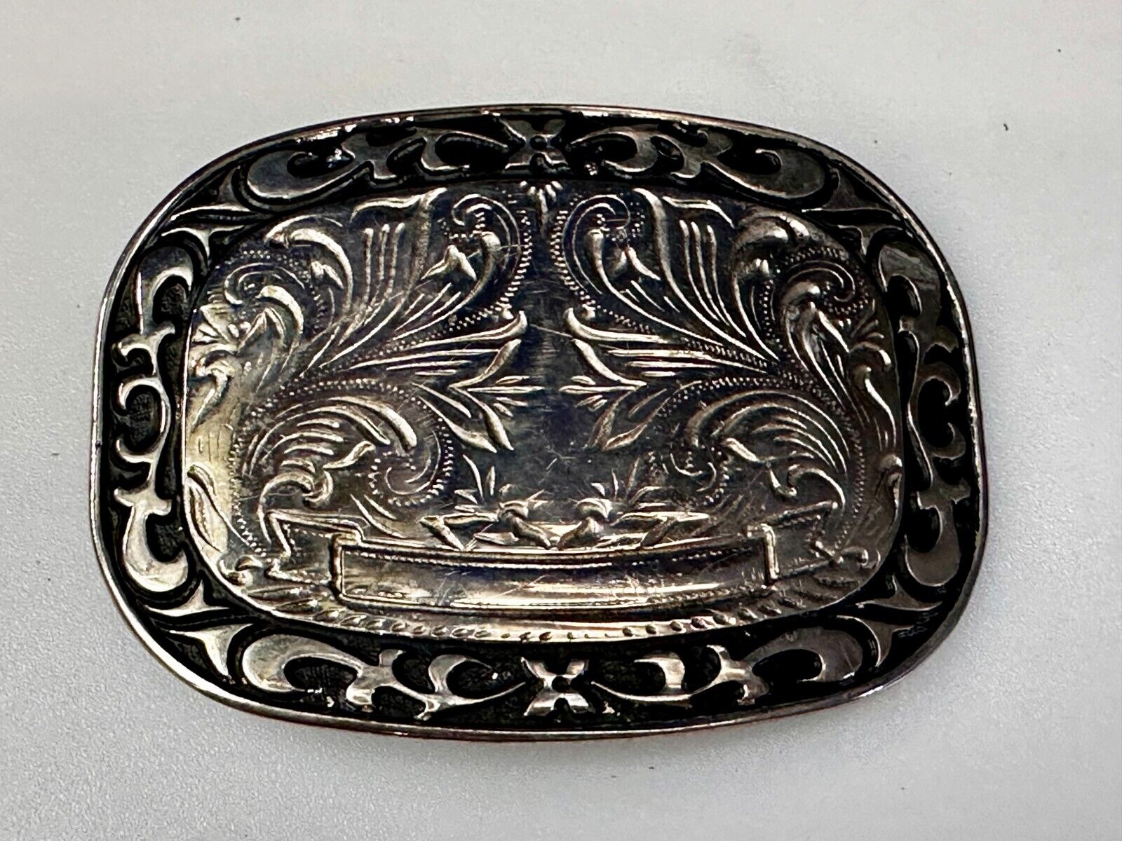 Vintage Blank Award Ribbon Scroll To Engrave Flower Swirl Design Belt Buckle