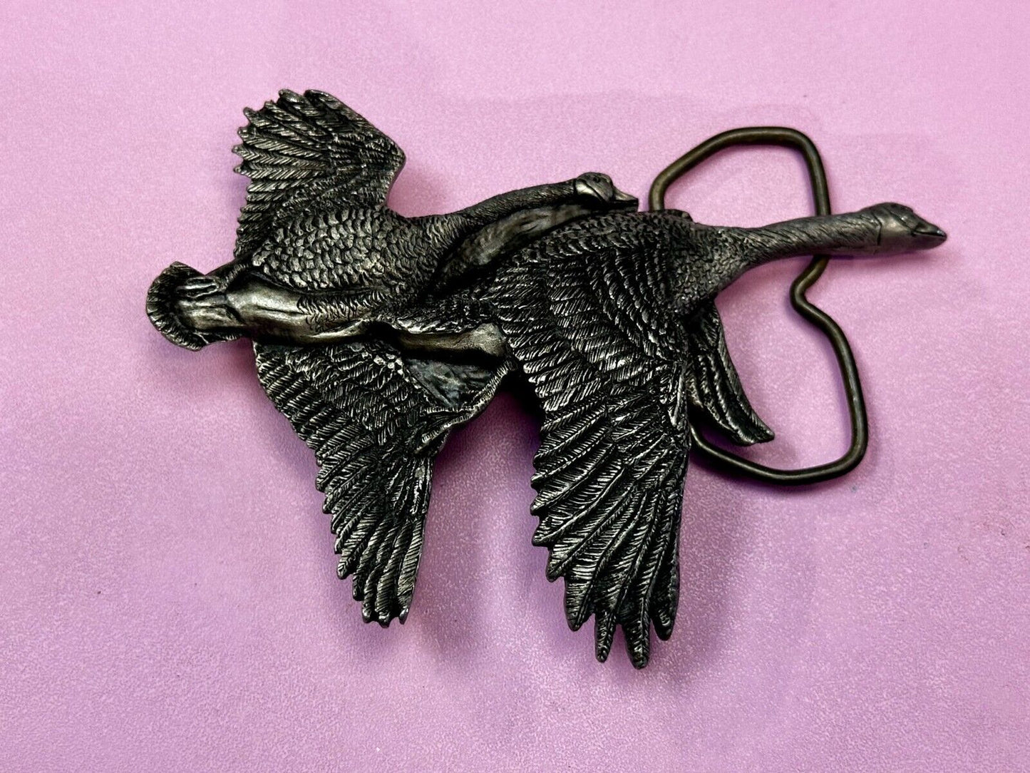 Two Flying Ducks Vintage 1970 Vinegarroon Foundries Cutout Pewter Belt Buckle