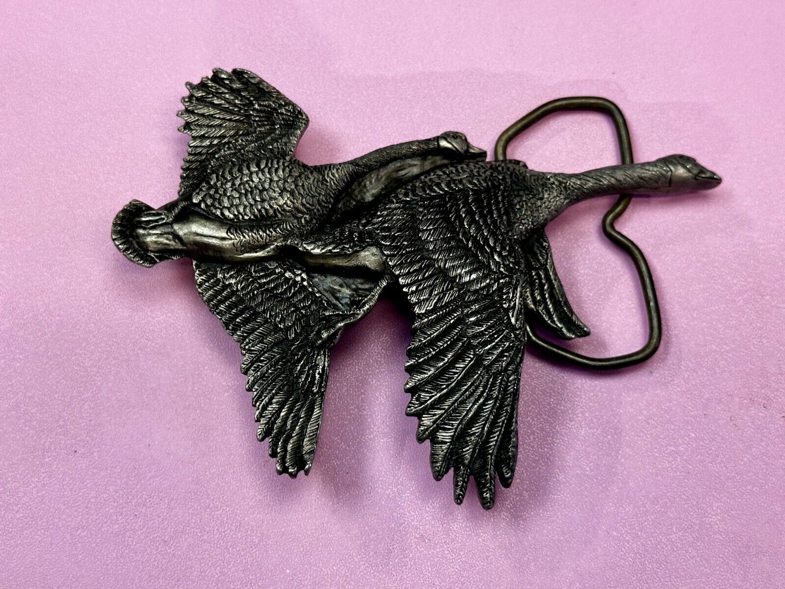 Two Flying Ducks Vintage 1970 Vinegarroon Foundries Cutout Pewter Belt Buckle