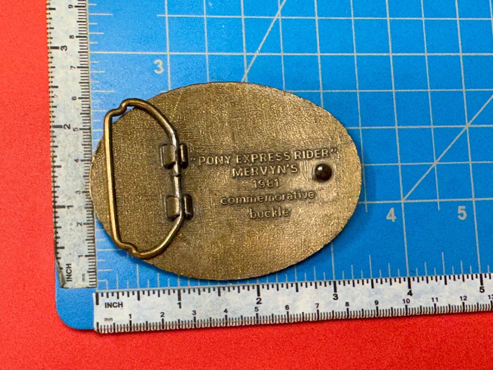 Vintage 1981 Mervyn's Pony Express Rider  Brass Belt Buckle Western Belt Buckle