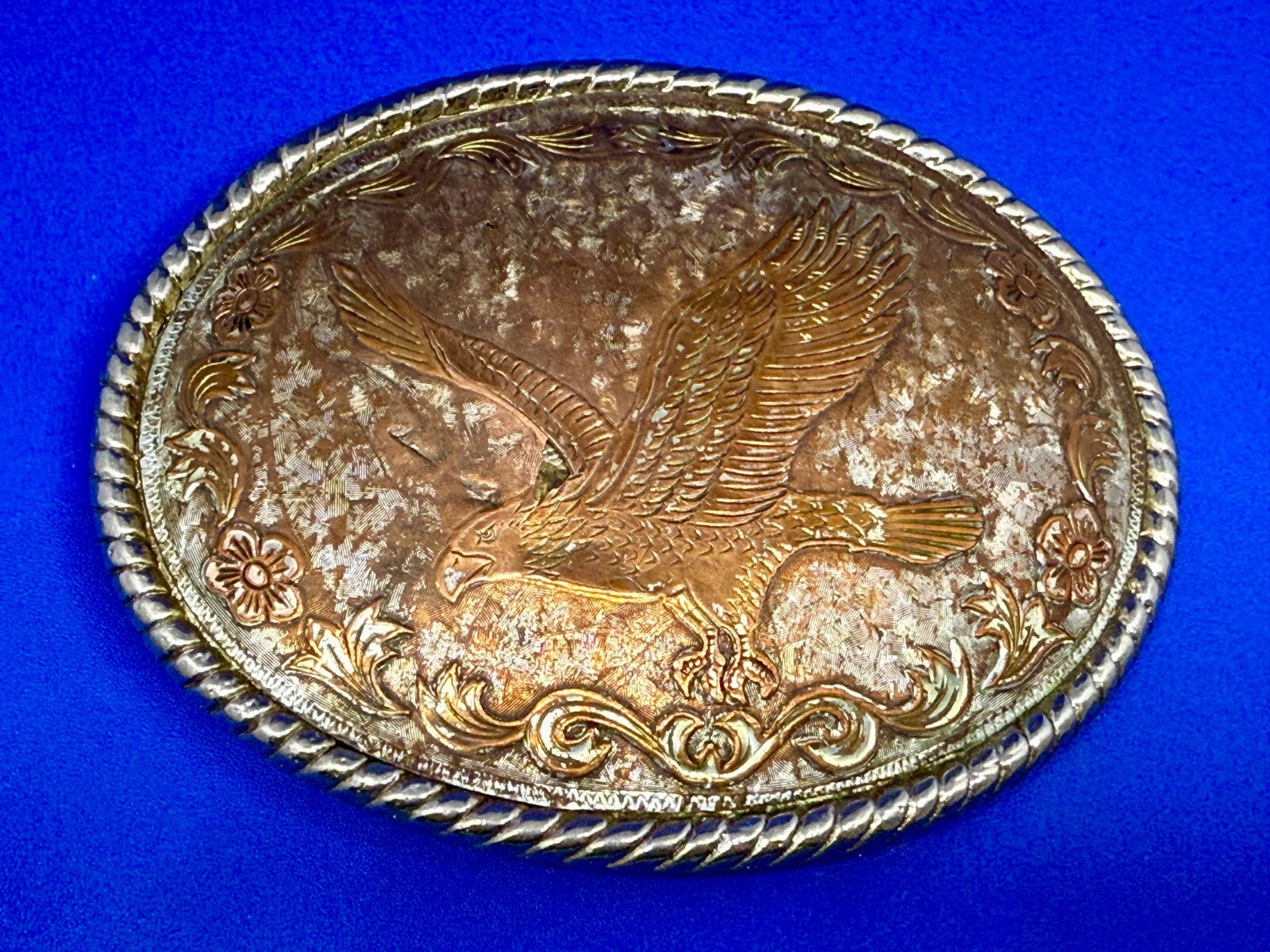 American Bald Flying Eagle Flower Swirl Ornate Brown Color Belt Buckle W USA