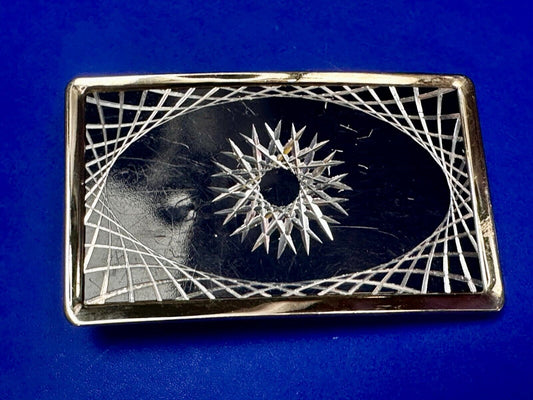 Vintage Etched Starburst Theme Rectangular Black & White Color Belt Buckle